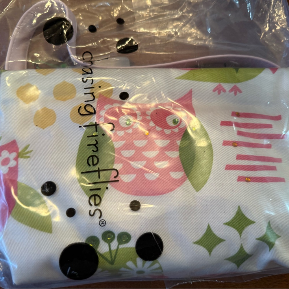 Chasing Fireflies Pink and Green Purse with Delicate Owl Design